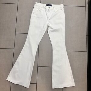 Hollister Women White High Rise Vintage Flare Jeans Size 7R W28 L32 Soft Stretch